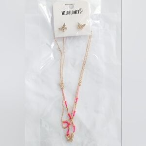 Wildflowers Gold and Pink Butterfly Necklace